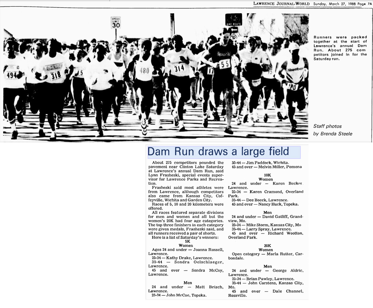 Photocopy of 1988 Dam Run results.