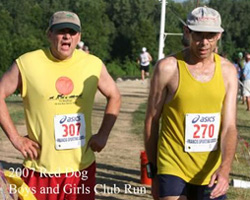Photo of Terry SLocum and Jeff Behrens after finishing the Red Dog 4 Mile.