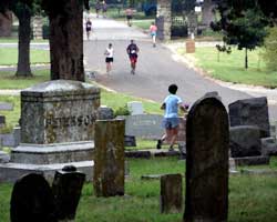 Photo at the cemetery turnaround at the Quantrill's Fun Run.