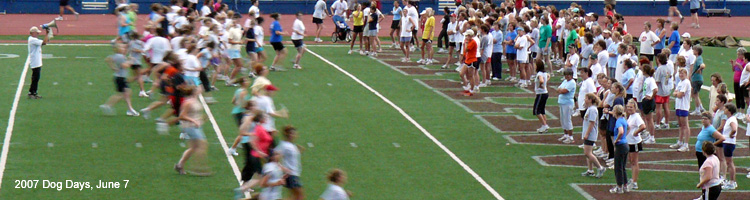 Photo of women running backwards for Red Dog.