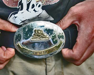 Photo of the Leadville 100 belt buckle for finishing under 30 hours.