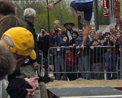 Eric Babb skywalks for the crowd.