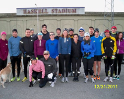 Photo of the New Year's Eve half marathon group at Haskell.