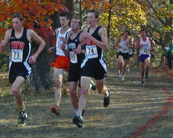 Near the 2 mile mark at the Kansas High School State Cross Country Championships; the 6A boys race.