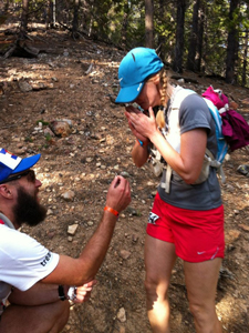 Nick proposing to Laurie in the middle of the Leadville 100.