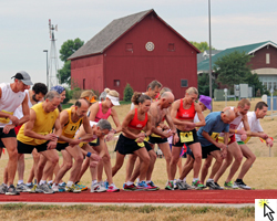 Photo of the 3000 meter start at the Heartland Track Meet on Aug 25, 2012.