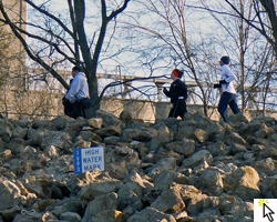Photo from Shamrock Shuffle on the levee with the high water mark.