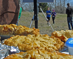Photo of pies at the finish area of the Pi Day River Rotation Half Marathon on March 4, 2012.