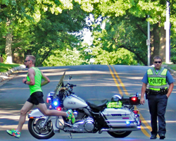 Photo of Daniel McDowell at the intersection of 55th and Bellingham at the Amy Thompson Run.