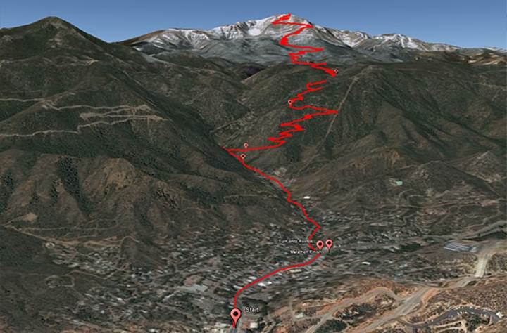Google Earth View of the Pikes Peak Marathon course