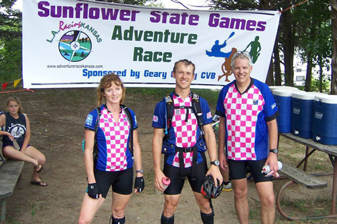 Photo of the Orienteer Kansas team - winners in the coed team Sunflower State Games Adventure Race.