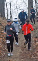 Pi Day River Rotation trail half marathon course has runners going inboth directions.
