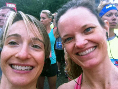 Selfie of Heather Krase-Minnick and Jennifer Houser at the start of Hospital Hill.
