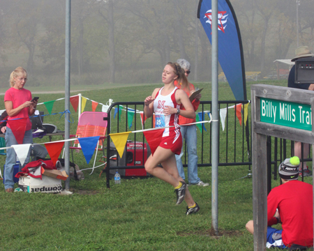 Emily Griffin (Nebraska) crossed the finish line at the NIRCA Heartland Regional.