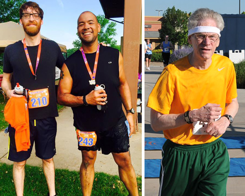 Photo of Daniel Bone and Jason Holbert at the June 6th Storm the Dam Trail10K and Bill Kinnersley at the June 20th Father's Day Run at Sporting KC.