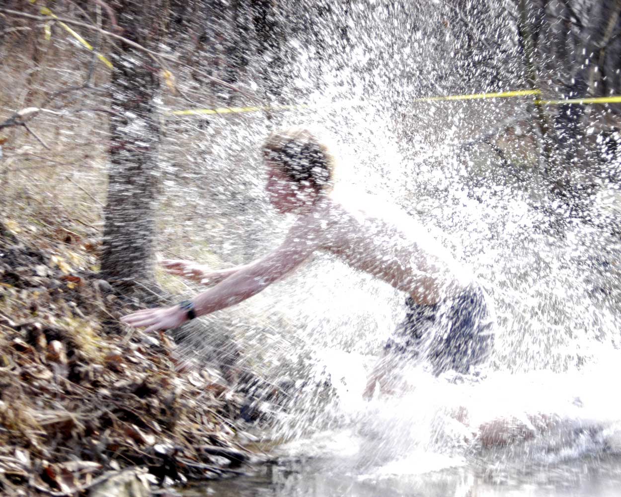 Matt Riley making a splash at the creek crossing