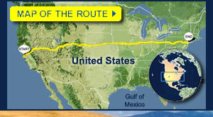 Map of route for Run across Ameica.