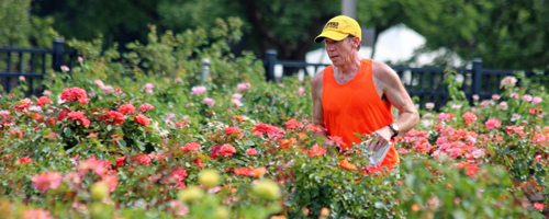 Photo of Hunter Munns in the rose garden at Gage Park for the Sunflower State Games Orienteering on July 27, 2014.